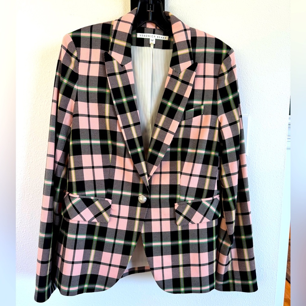 Veronica Beard pink, green & black Dickey Jacket Size 8